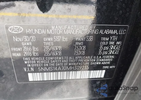 2021 Hyundai Santa Fe Se z USA, uszkodzony, nr VIN 5NMS14AJ0MH309235